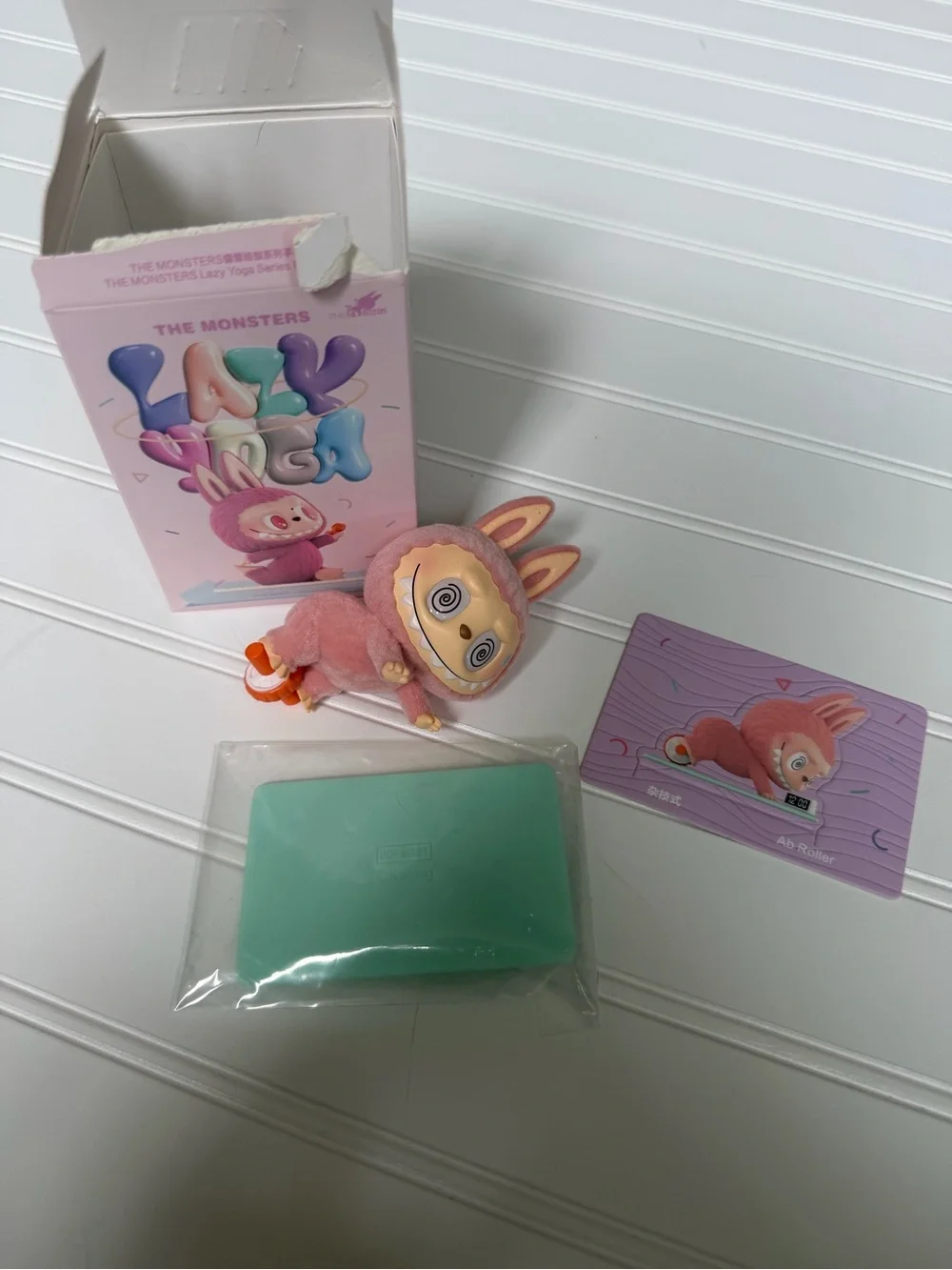 Lazy Yoga Pink Bunny Plush Collectible Figure with Card - The Monsters